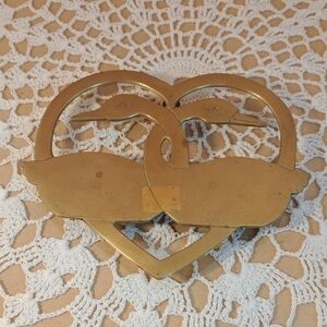Vintage Brass Double Heart Goose Trivet